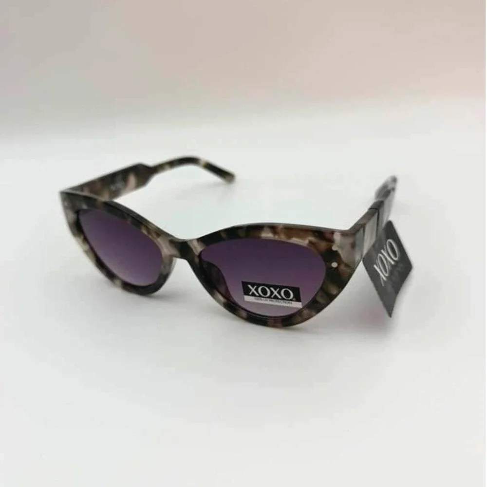 XOXO Cat Eye Sunglasses Marble Tortoise Frame Purple Gradient Lens UV Protection
